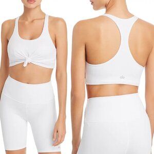 ALO Yoga White Knot-Front Sports Bra Gym Workout Exercise Running Womens Size M